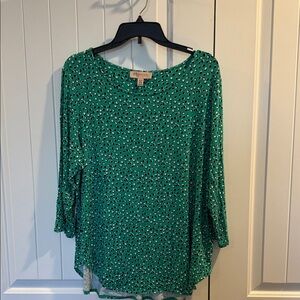 Philosophy Green and White Patterned 3/4 Blouse